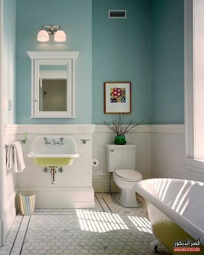 blue and white small bathroom design